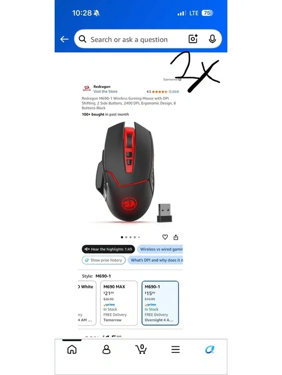 Redragon M690-1 Wireless Gaming Mouse with DPI Shifting and Ergonomic Design