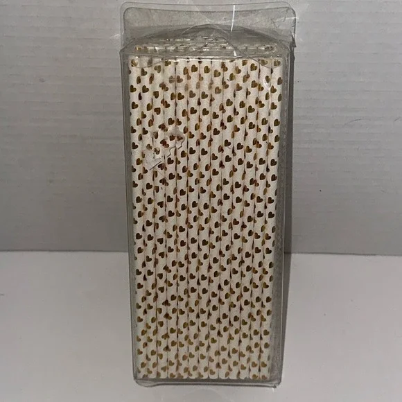 Gold Foil Heart Paper Straws White Wedding Party Supplies Pack of 100