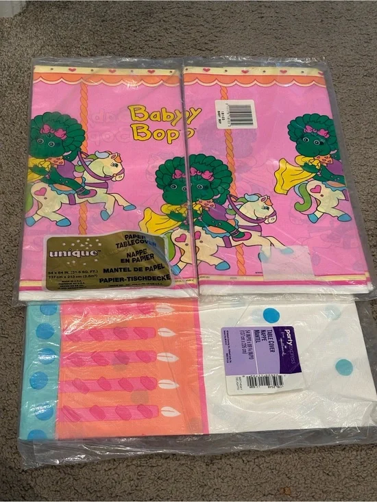 Set of 2 Vintage 1993 Barney Baby Bop Birthday Paper Table covers & Hallmark