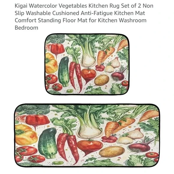 Set of 2 Large Kitchen Rugs and Mats 19.7 x 27.6 in and 19.7x 47.2 in Non Slip.