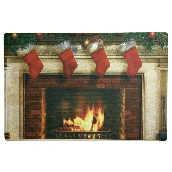 Holiday Doormat Fireplace Christmas Stockings Rectangle 16 X 24 In Multicolor