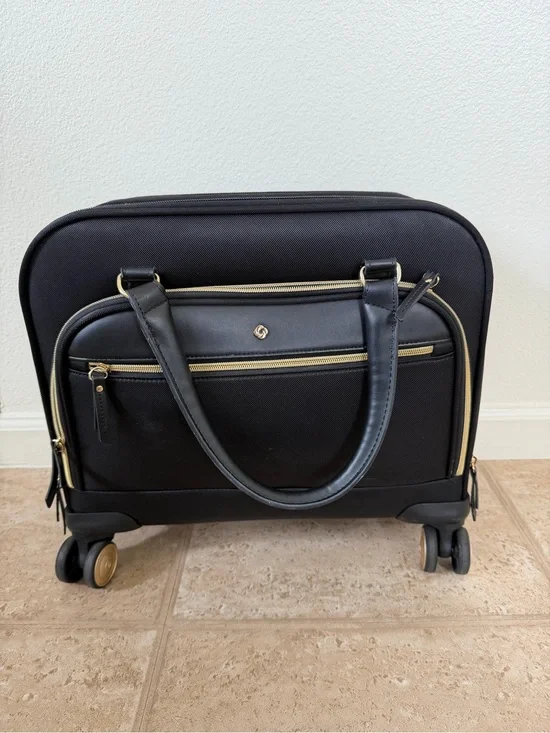 Samsonite Black Carry-On Rolling Travel Tote with Gold Accents