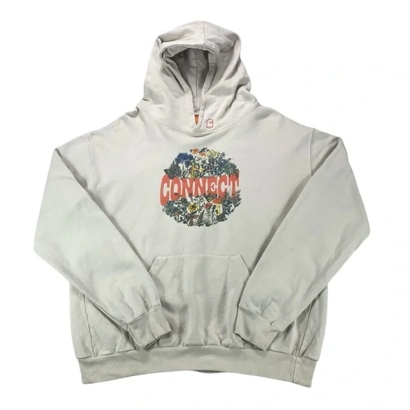 Lonely Ghost Size Small Connect‎ Graphic Hoodie Oversized Beige Butterfly