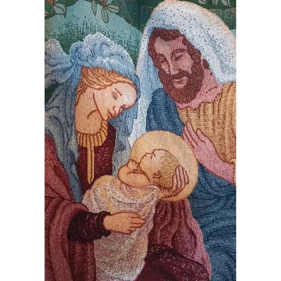 VTG American Weaver's A‎ Child Is Born Mary Joseph Jesus Tapestry Throw Blanket