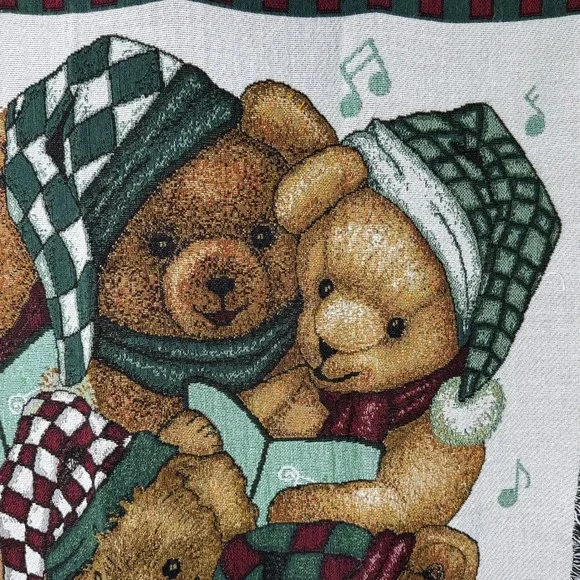 Christmas Tapestry Teddy Bear Blanket‎ Chorus Musical Throw American Weavers
