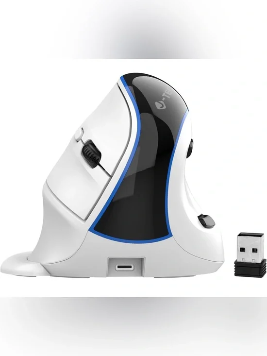 J-Tech Digital Ergonomic Vertical Wireless Mouse - Black with Rainbow Accent