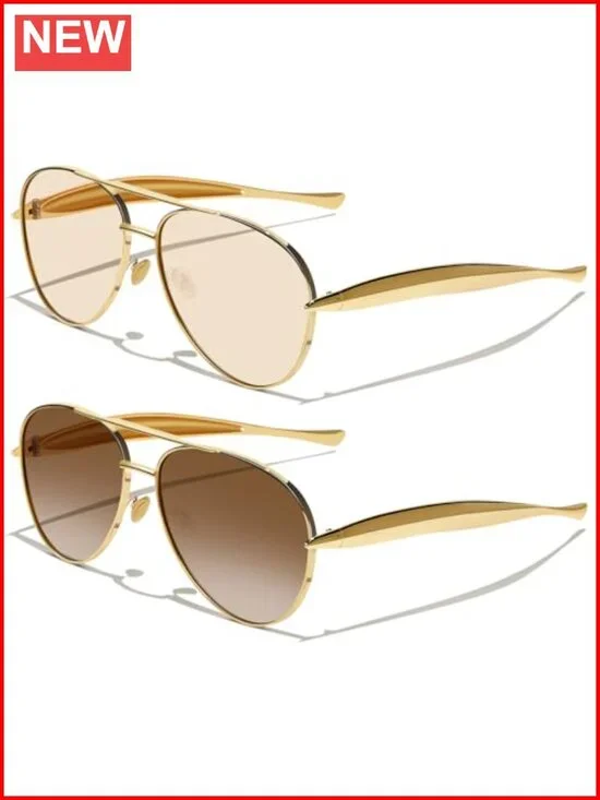 Retro Oversized Aviator Sunglasses with Metal Frame UV400