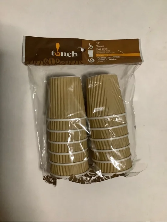 Touch Kraft Ripple Wall Hot Cups - Brown Disposable Coffee Cups (12 Pack)