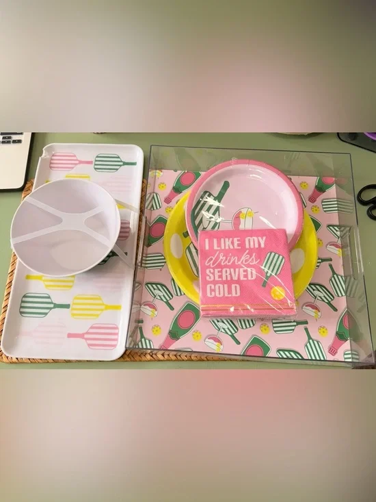 Celebrate It Pink & Yellow Cocktail Napkins and Party Plates Set