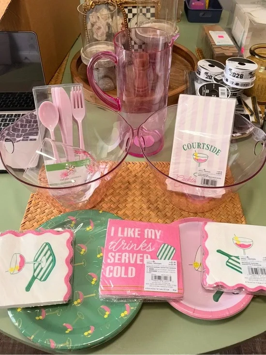 Ashland Pink Party Tableware Set with Green Accent Cocktail Motif