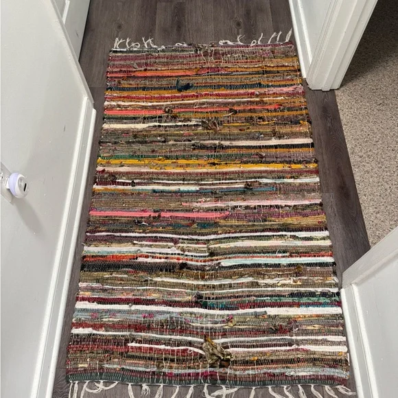 Handwoven Multicolor Striped Runner Rug - Boho Home Accent
