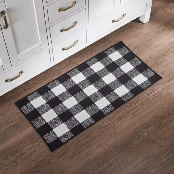 Farmhouse Buffalo Plaid Rug Black White Classic Floor Mat Country Primitive