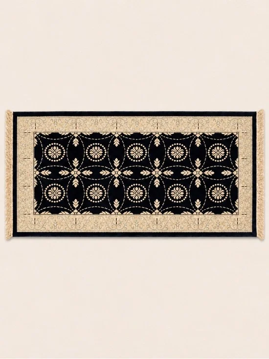 Vintage Black & Ivory Accent Area Rug 33x57 Fringe Traditional Floral Runner Rug