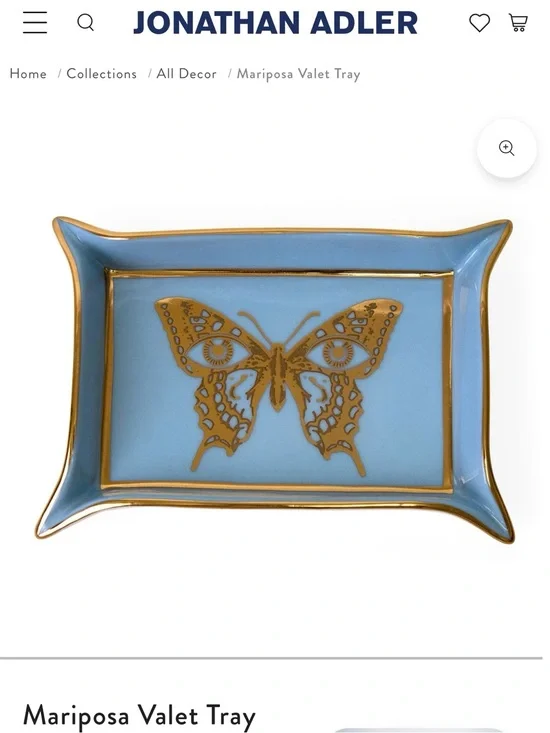 Jonathan Adler Blue and Gold Mariposa Trinket/Valet Tray
