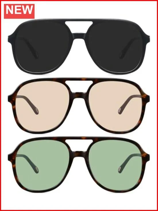 Retro Oversized Aviator Sunglasses 3-Pack UV400 Polycarbonate Lenses