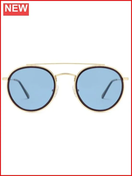 Retro Vintage Round Polarized Sunglasses with Double Bridge Metal Frame