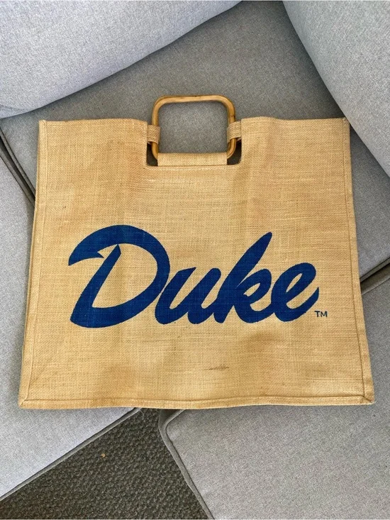 Duke Natural Jute Tote Bag with Blue Logo
