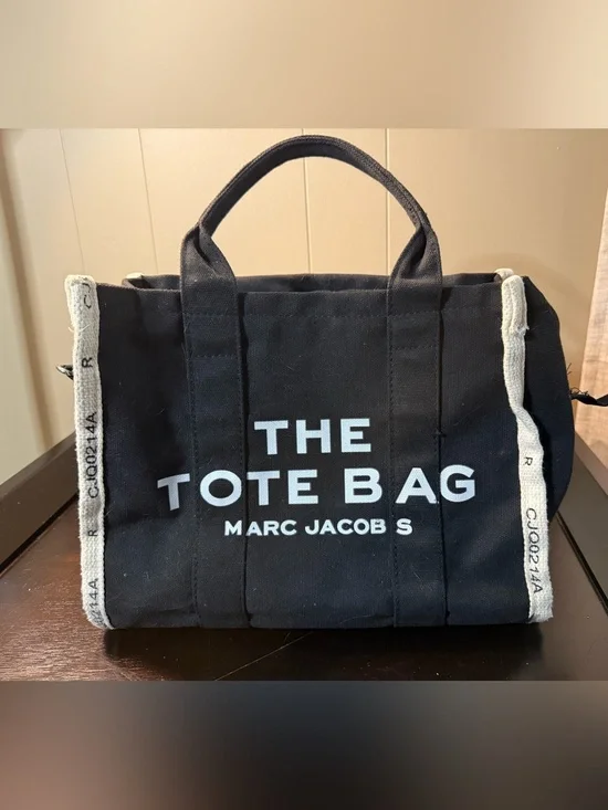 Marc Jacobs Black Canvas 'The Tote Bag' with White Logo