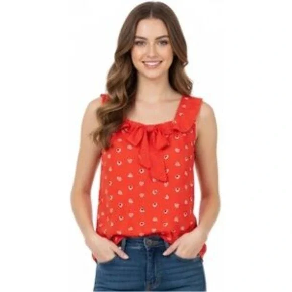 Disney x LC Lauren Conrad Minnie Rocks the Dots Heart‎ Print Ruffle Blouse S NWT