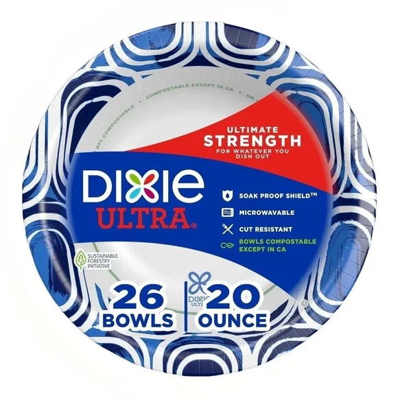 Dixie Ultra Built Strong Paper Bowls Microwave Safe Compostable 26 Count - 20 Oz