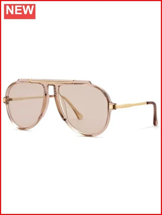 Oversized Aviator Sunglasses with Top Bar, UV400, Lightweight Plastic