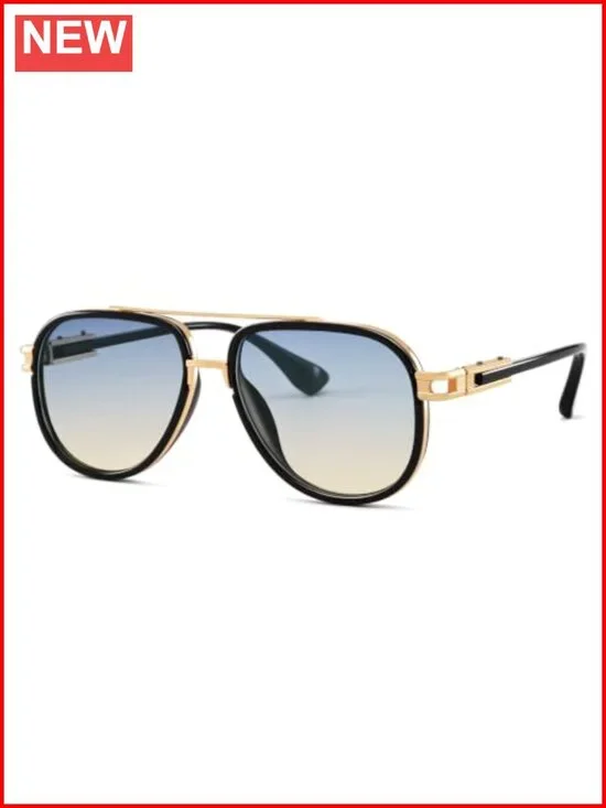 Oversized Aviator Sunglasses Double Bridge Metal Vintage Gradient Shades UV400