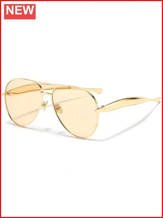 Gold Oversized Aviator Sunglasses UV400 Protection Thick Frame Pilot Shades