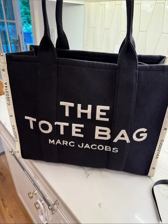 Marc Jacobs Black Canvas Tote Bag with White Logo