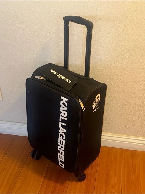 Karl Lagerfeld Black Carry-On Spinner with White Logo