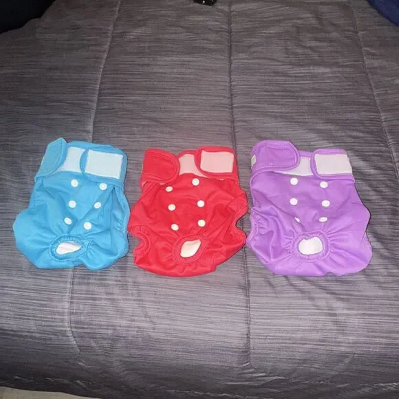 Reusable Dog Diapers 3-Pack, Multicolor Washable Dog Diaper Set M size