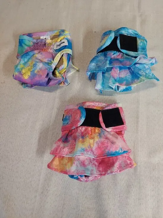 VUNCESSIN Dog Diapers Pet Wraps Belly Bands Small S Set of 3 Ruffle Butt Tie Dye