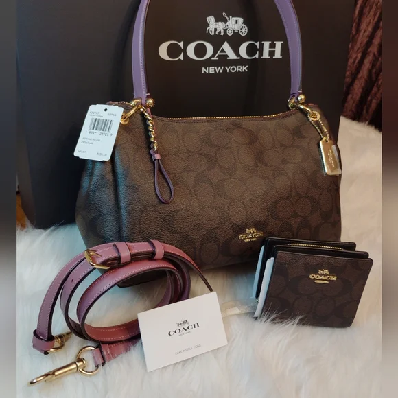 COACH SET CROSSBODY BAG Brown Black PINK SIGNATURE & Wallet SET