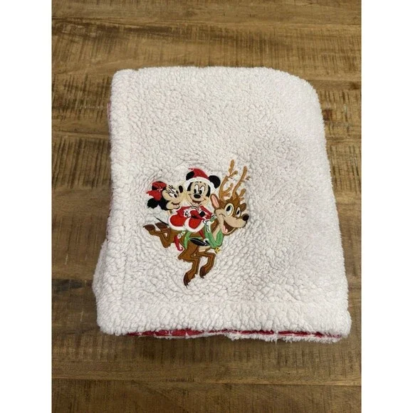 Disney Holiday Mickey & Minnie Reversible Fleece Christmas Blanket Throw 58 X 46