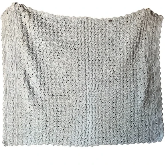 Vintage Rare Crochet Blanket Square Cottagecore Powder Blue 38x30‎ Grannycore