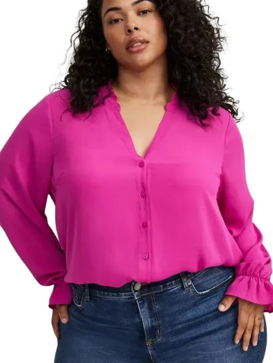 torrid Georgette Button-Down Raspberry Lantern Sleeve Shirt Blouse Plus Size 2X