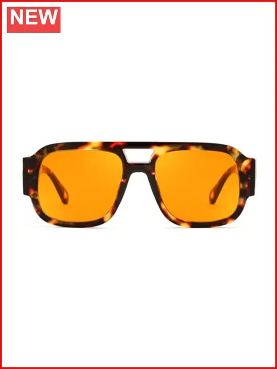 Retro Aviator Thick Frame Square Pilot Sunglasses for Women Men Double Bridge