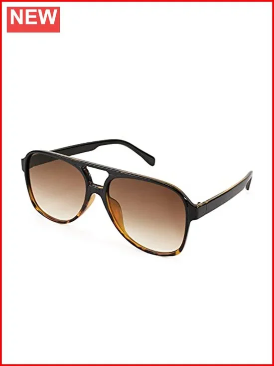 Vintage Retro 70s Plastic Aviator Sunglasses Square Frame UV400 Lightweight