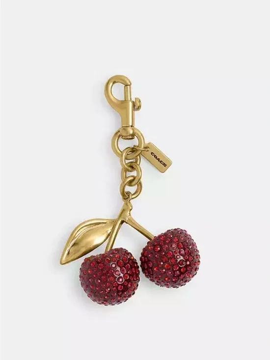 Coach Gold-Tone Cherry Charm Keychain with Red Crystals