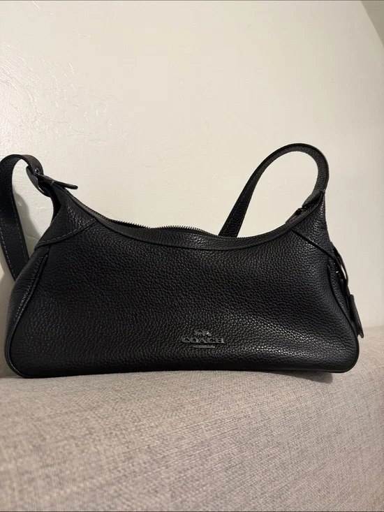 Coach Black Pebbled Leather Crescent Shoulder Bag