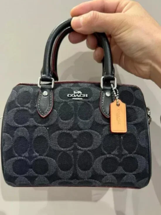 Coach Black Signature Satchel Bag Top Handle Crossbody Purse Pre-Owned