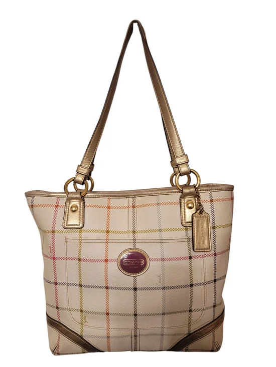 Coach Peyton Tattersall Tote with Gold Trim