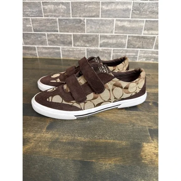 Coach‎ Womens Signature Monogram Suede Hook and Loop Sneakers Brown A2560 6B