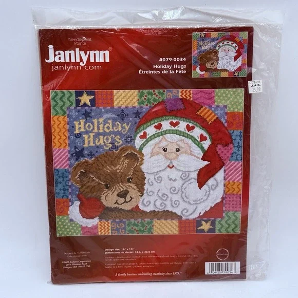 Janlynn Christmas Needlepoint Kit -Holiday Hugs #079-0034 Santa Bear- NEW/SEALED