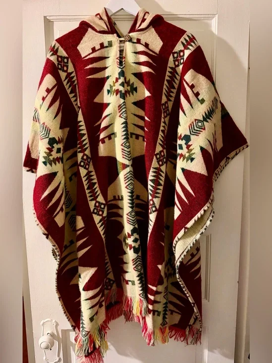 Bohemian Red & Cream Southwestern Poncho Throw