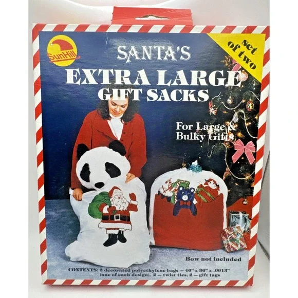 Vintage 90's Extra Large Gift‎ Sacks Cloth Christmas Gift Bags New In Box
