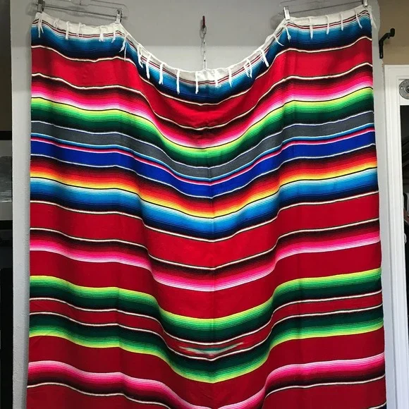 Thick Soft Mexican Falsa Blanket Rainbow Striped Rustic Boho 60