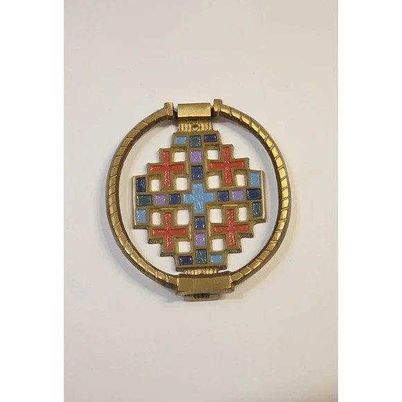 Vintage Brass Terra Sancta Guild Jerusalem Cross Door Knocker Made In Israel