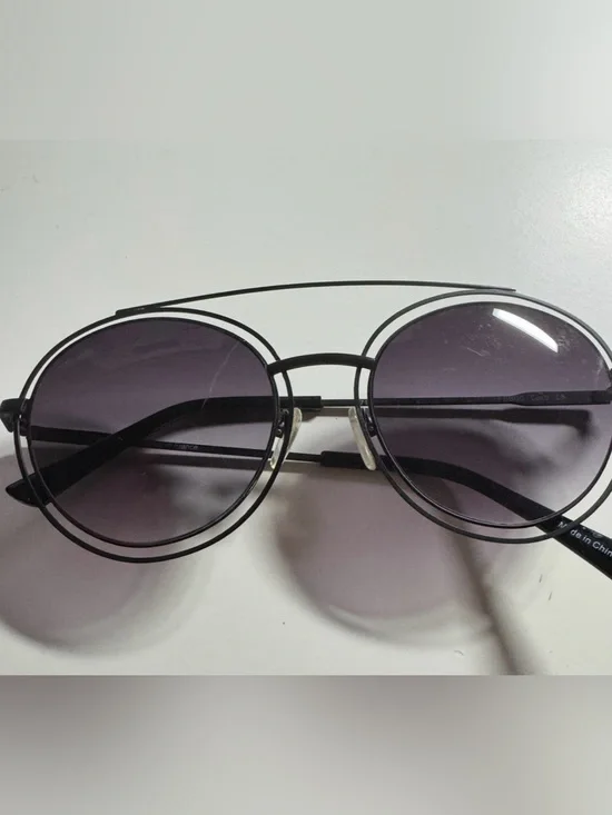 Unofficial Round Double-Bridge Women's Sunglasses - Black Frame, Smoke Lenses