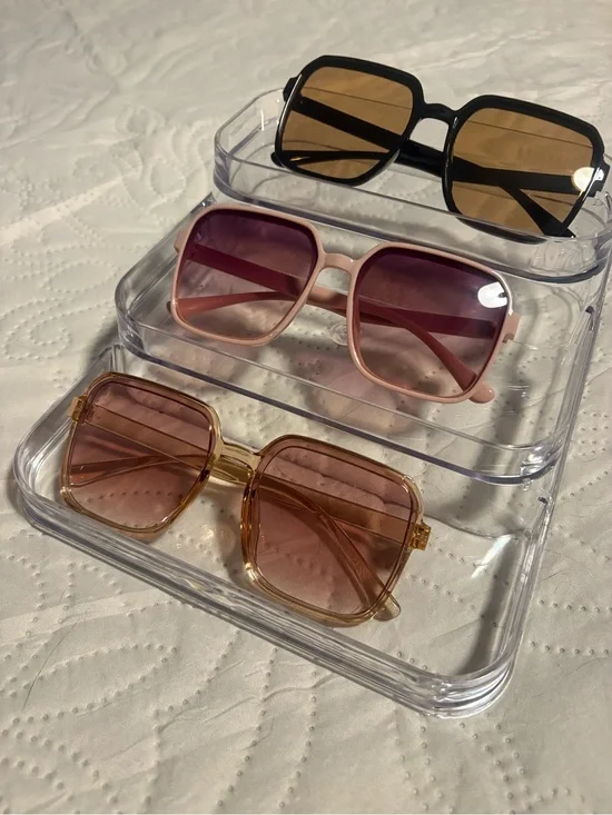 Women’s Oversized Square Sunglasses - Black, Pink & Brown Set