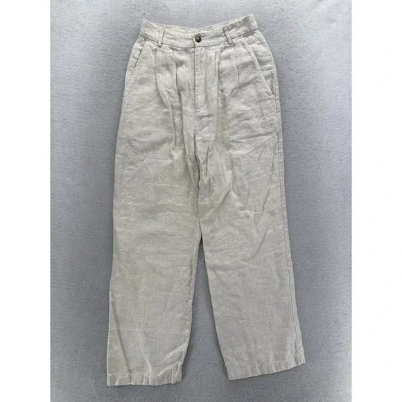 Reformation Alex Linen Pleated Pants Womens 2P Beige Relaxed Mid Rise Summer